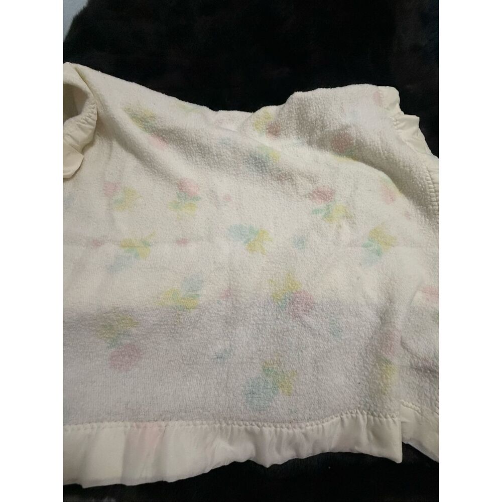 Baby Pepperell Waffle Weave Crib Blanket Satin Trim Edge 35 x 47 Floral Pastel
